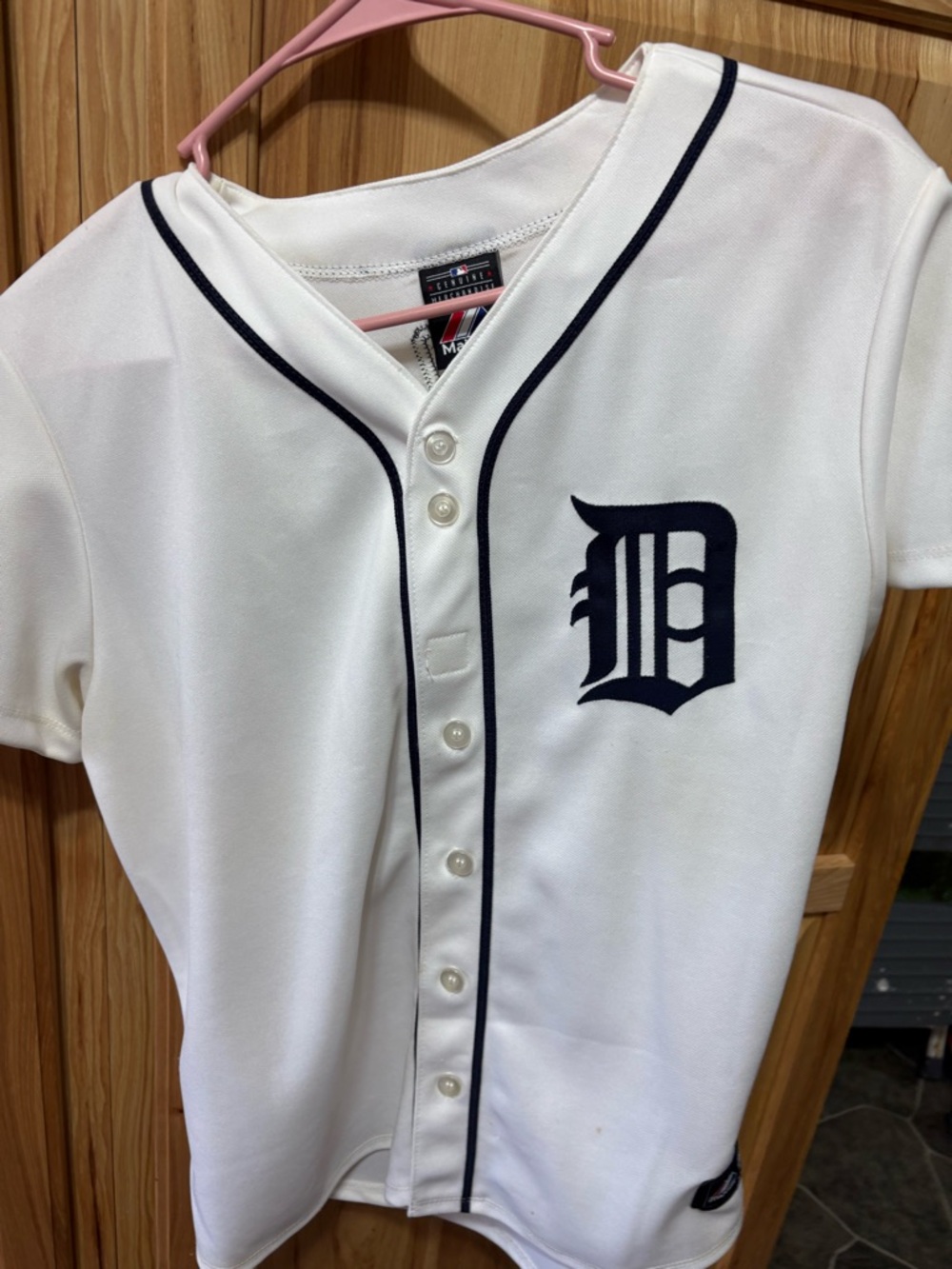 Detroit-Style ladies White Baseball Jersey with Navy Trim